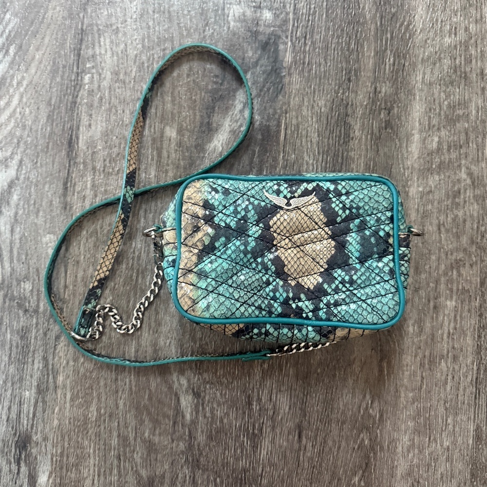 Zadig & Voltaire Boxy Turquoise Snakeskin Camera Bag Crossbody
